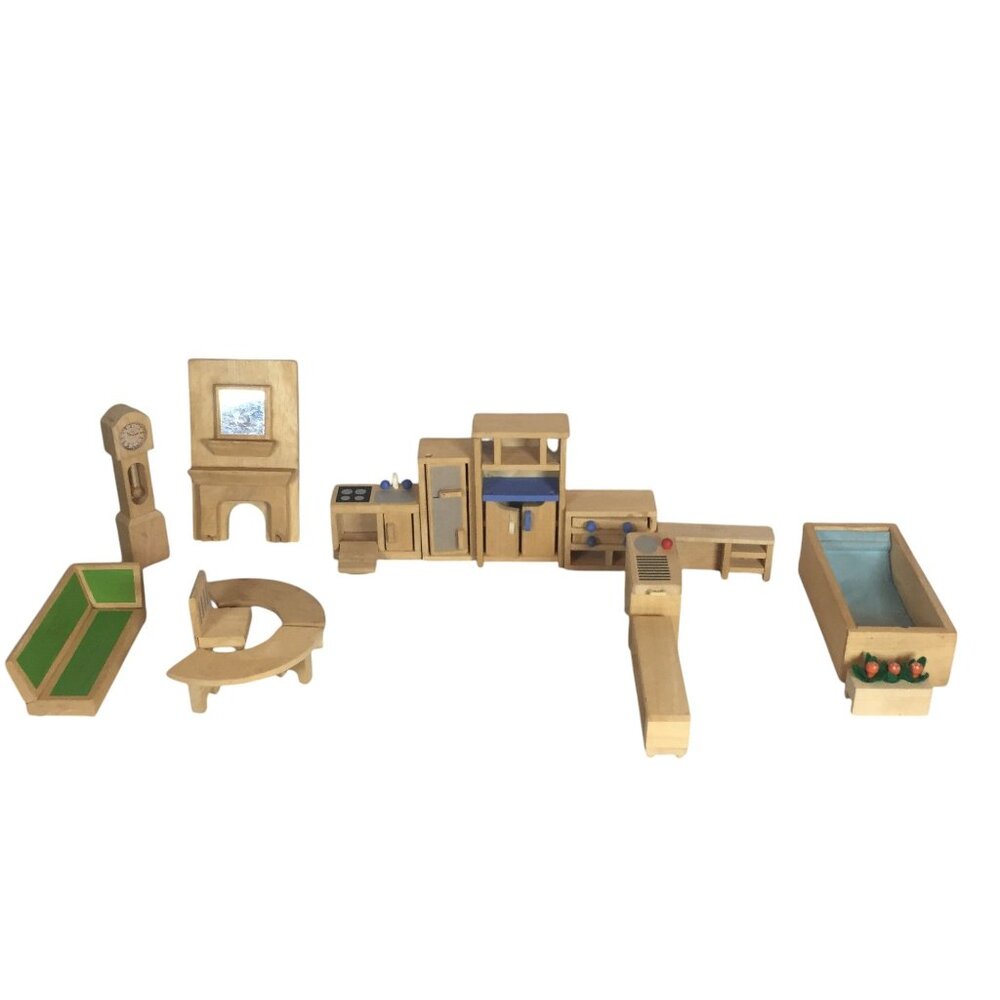 Hearth Song Wooden Dollhouse Furniture Lot 15 Pieces Made In Thailand